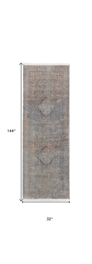 HomeRoots 5' Floral Area Rug in Blue, Red, and Gray – Durable, Stain-Resistant Design for Any Room Decor 12' Runner 514489