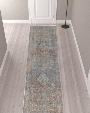 HomeRoots 5' Floral Area Rug in Blue, Red, and Gray – Durable, Stain-Resistant Design for Any Room Decor 12' Runner 514489