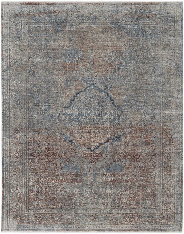 HomeRoots 5' Floral Area Rug in Blue, Red, and Gray – Durable, Stain-Resistant Design for Any Room Decor 12' X 15' 514490