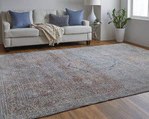 HomeRoots 5' Floral Area Rug in Blue, Red, and Gray – Durable, Stain-Resistant Design for Any Room Decor 12' X 15' 514490