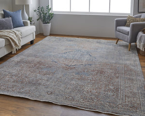 HomeRoots 5' Floral Area Rug in Blue, Red, and Gray – Durable, Stain-Resistant Design for Any Room Decor 12' X 15' 514490