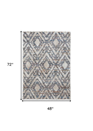 HomeRoots 4' Ivory Gray and Taupe Geometric Area Rug - Stain-Resistant, Durable, Modern Style for Any Room 4' X 6' 514492
