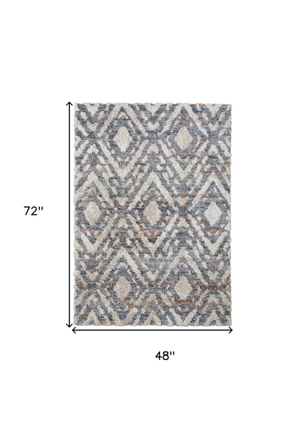 HomeRoots 4' Ivory Gray and Taupe Geometric Area Rug - Stain-Resistant, Durable, Modern Style for Any Room 4' X 6' 514492