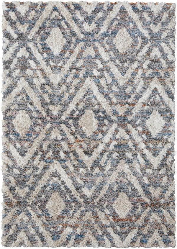 HomeRoots 4' Ivory Gray and Taupe Geometric Area Rug - Stain-Resistant, Durable, Modern Style for Any Room 5' X 8' 514493