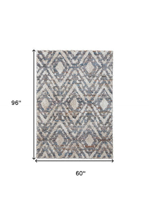 HomeRoots 4' Ivory Gray and Taupe Geometric Area Rug - Stain-Resistant, Durable, Modern Style for Any Room 5' X 8' 514493