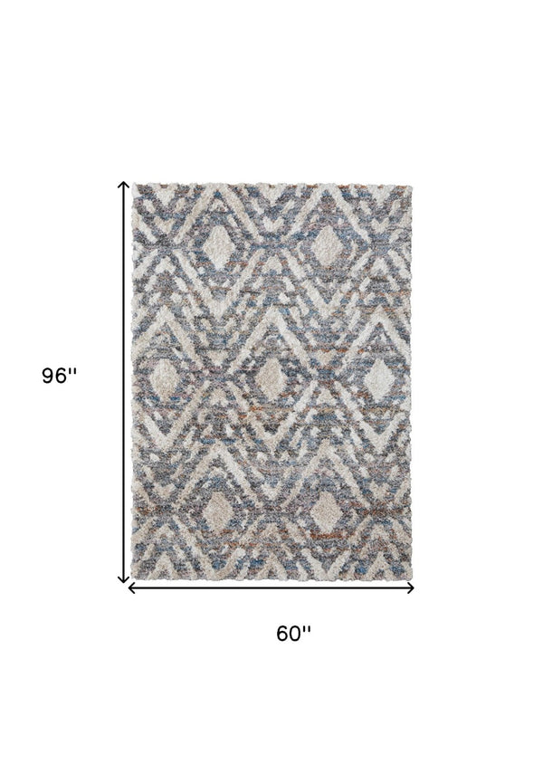HomeRoots 4' Ivory Gray and Taupe Geometric Area Rug - Stain-Resistant, Durable, Modern Style for Any Room 5' X 8' 514493