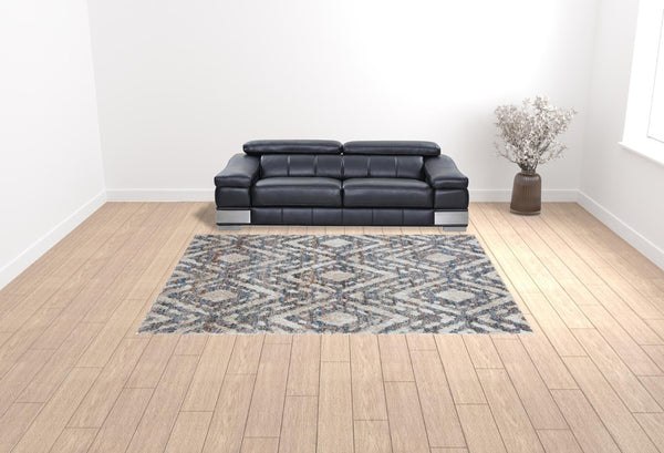 HomeRoots 4' Ivory Gray and Taupe Geometric Area Rug - Stain-Resistant, Durable, Modern Style for Any Room 9' X 12' 514494