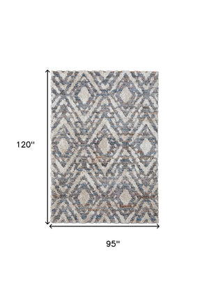 HomeRoots 4' Ivory Gray and Taupe Geometric Area Rug - Stain-Resistant, Durable, Modern Style for Any Room 8' X 10' 514495