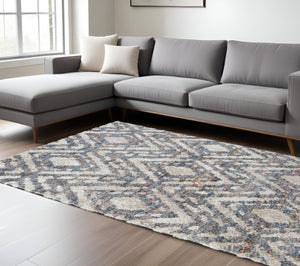 HomeRoots 4' Ivory Gray and Taupe Geometric Area Rug - Stain-Resistant, Durable, Modern Style for Any Room 8' X 10' 514495
