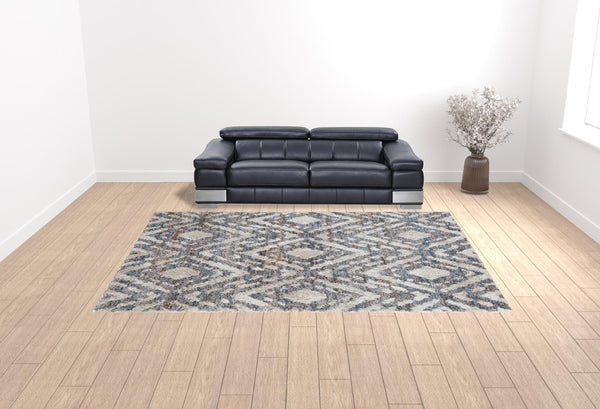 HomeRoots 4' Ivory Gray and Taupe Geometric Area Rug - Stain-Resistant, Durable, Modern Style for Any Room 10' X 14' 514496