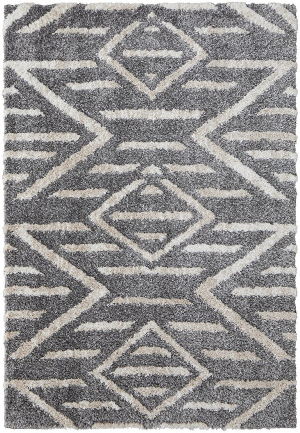 HomeRoots 4' Gray and Ivory Geometric Area Rug - Stain Resistant, Modern Design for Contemporary Spaces 4' X 6' 514499