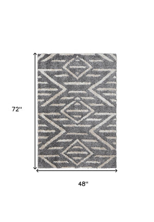 HomeRoots 4' Gray and Ivory Geometric Area Rug - Stain Resistant, Modern Design for Contemporary Spaces 4' X 6' 514499
