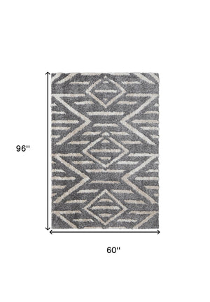 HomeRoots 4' Gray and Ivory Geometric Area Rug - Stain Resistant, Modern Design for Contemporary Spaces 5' X 8' 514500
