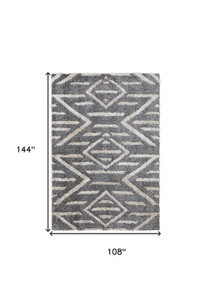 HomeRoots 4' Gray and Ivory Geometric Area Rug - Stain Resistant, Modern Design for Contemporary Spaces 9' X 12' 514501