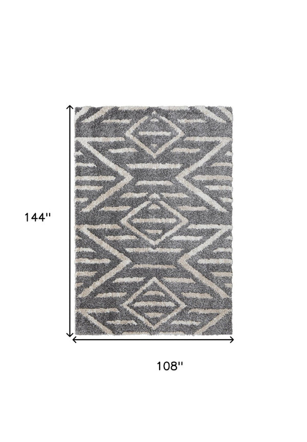 HomeRoots 4' Gray and Ivory Geometric Area Rug - Stain Resistant, Modern Design for Contemporary Spaces 9' X 12' 514501
