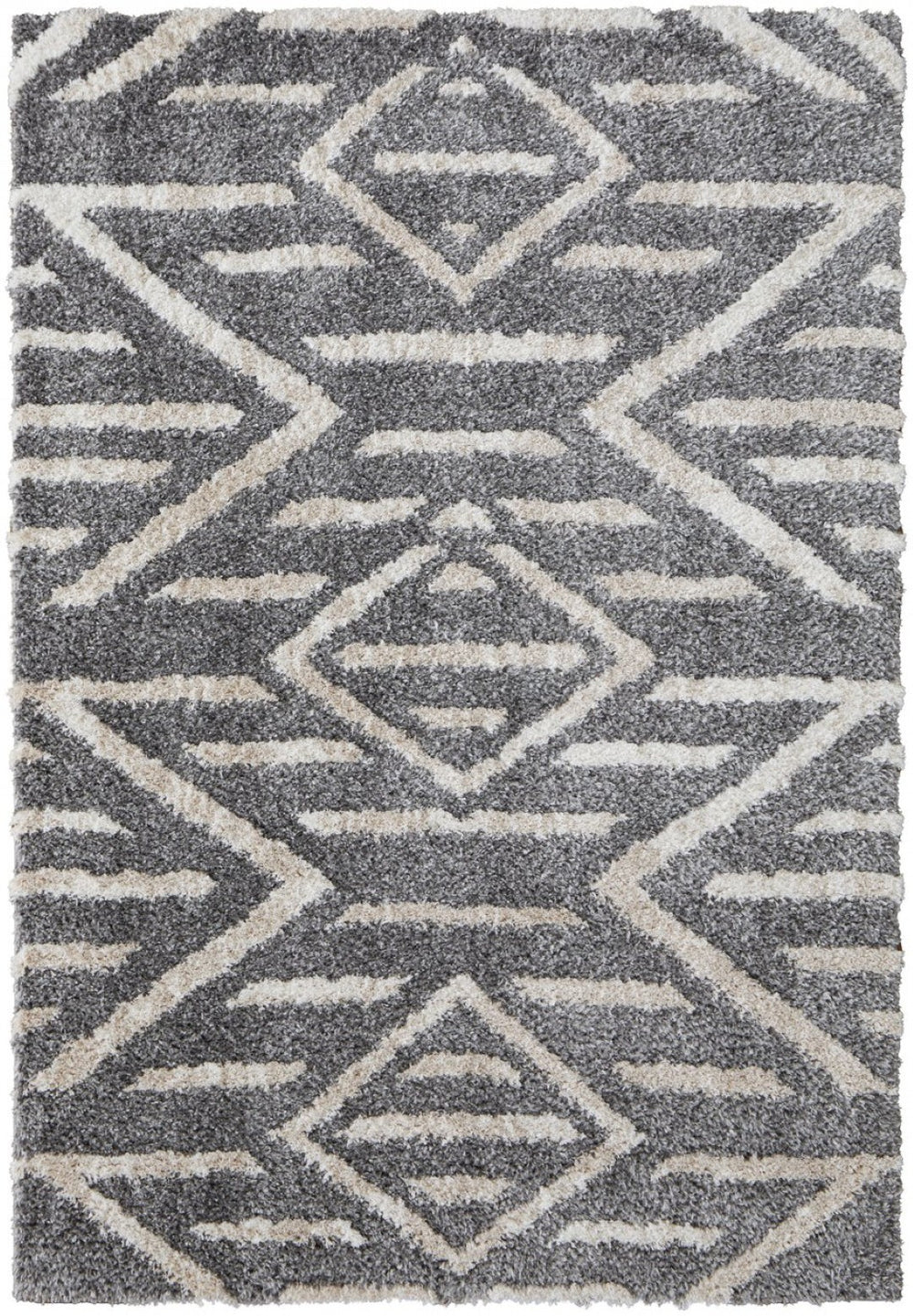 HomeRoots 4' Gray and Ivory Geometric Area Rug - Stain Resistant, Modern Design for Contemporary Spaces 8' X 10' 514502