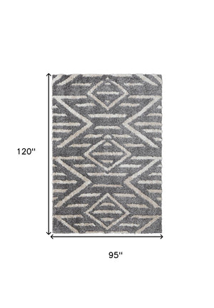 HomeRoots 4' Gray and Ivory Geometric Area Rug - Stain Resistant, Modern Design for Contemporary Spaces 8' X 10' 514502