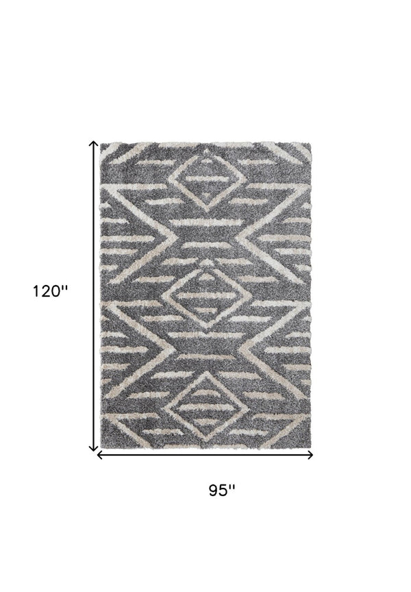 HomeRoots 4' Gray and Ivory Geometric Area Rug - Stain Resistant, Modern Design for Contemporary Spaces 8' X 10' 514502