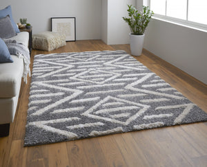 HomeRoots 4' Gray and Ivory Geometric Area Rug - Stain Resistant, Modern Design for Contemporary Spaces 8' X 10' 514502