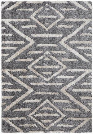 HomeRoots 4' Gray and Ivory Geometric Area Rug - Stain Resistant, Modern Design for Contemporary Spaces 10' X 14' 514503