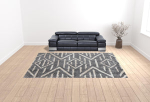 HomeRoots 4' Gray and Ivory Geometric Area Rug - Stain Resistant, Modern Design for Contemporary Spaces 10' X 14' 514503