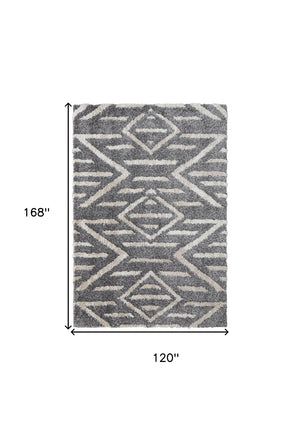 HomeRoots 4' Gray and Ivory Geometric Area Rug - Stain Resistant, Modern Design for Contemporary Spaces 10' X 14' 514503