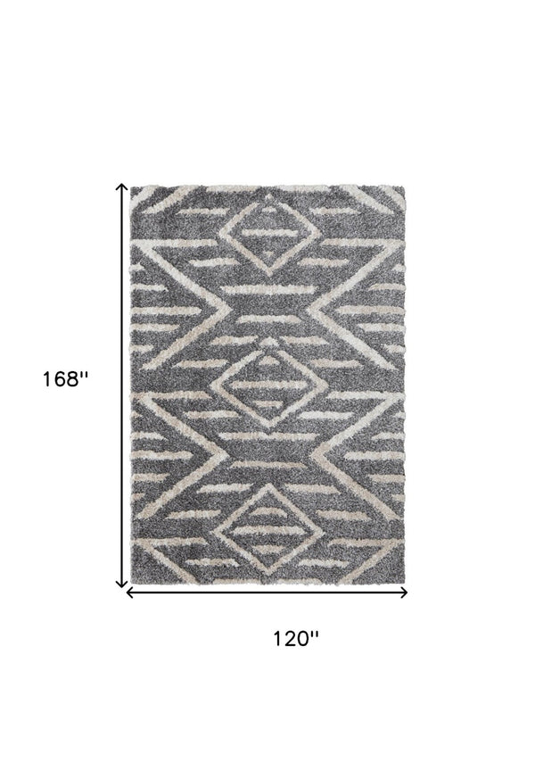 HomeRoots 4' Gray and Ivory Geometric Area Rug - Stain Resistant, Modern Design for Contemporary Spaces 10' X 14' 514503