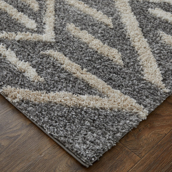 HomeRoots 4' Gray and Ivory Geometric Area Rug - Stain Resistant, Modern Design for Contemporary Spaces 10' X 14' 514503
