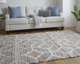 Homeroots 4' X 6' Tan Taupe And Ivory Geometric Power Loom Stain Resistant Area Rug Tan,Taupe,Ivory Polyester 514506