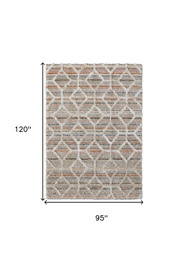 Homeroots 8' X 10' Tan And Ivory Geometric Power Loom Area Rug Tan,Taupe,Ivory Polyester 514509