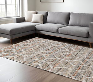 Homeroots 8' X 10' Tan And Ivory Geometric Power Loom Area Rug Tan,Taupe,Ivory Polyester 514509