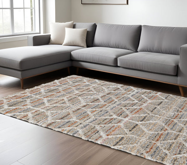 Homeroots 8' X 10' Tan And Ivory Geometric Power Loom Area Rug Tan,Taupe,Ivory Polyester 514509