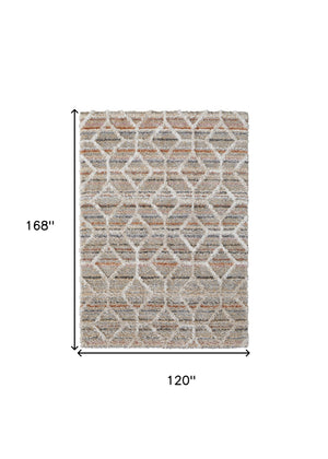 Homeroots 10' X 14' Tan Taupe And Ivory Geometric Power Loom Stain Resistant Area Rug Tan,Taupe,Ivory Polyester 514510