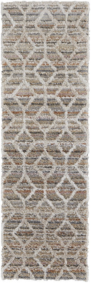 Homeroots 8' Tan Taupe And Ivory Geometric Power Loom Stain Resistant Runner Rug Tan,Taupe,Ivory Polyester 514511