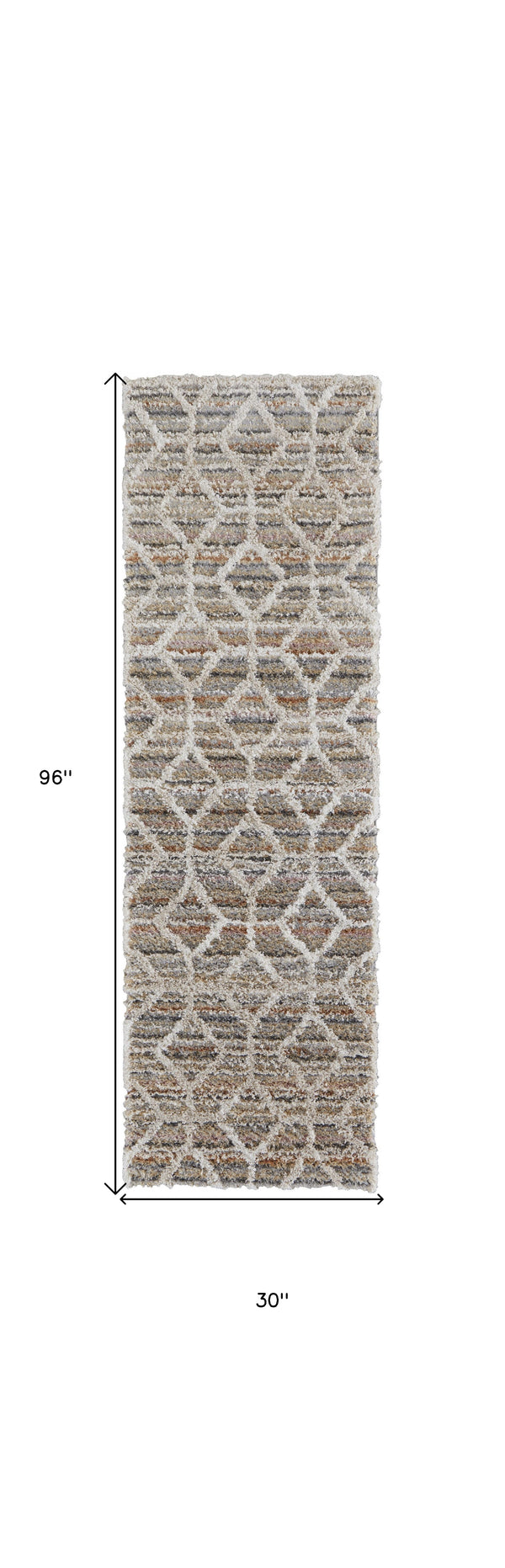 Homeroots 8' Tan Taupe And Ivory Geometric Power Loom Stain Resistant Runner Rug Tan,Taupe,Ivory Polyester 514511