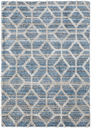 Homeroots 4' X 6' Blue And Ivory Geometric Power Loom Stain Resistant Area Rug Blue,Ivory Polyester 514513