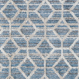 Homeroots 4' X 6' Blue And Ivory Geometric Power Loom Stain Resistant Area Rug Blue,Ivory Polyester 514513
