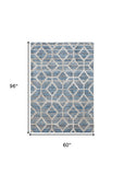 Homeroots 5' X 8' Blue And Ivory Geometric Power Loom Stain Resistant Area Rug Blue,Ivory Polyester 514514