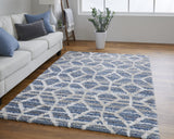 Homeroots 5' X 8' Blue And Ivory Geometric Power Loom Stain Resistant Area Rug Blue,Ivory Polyester 514514