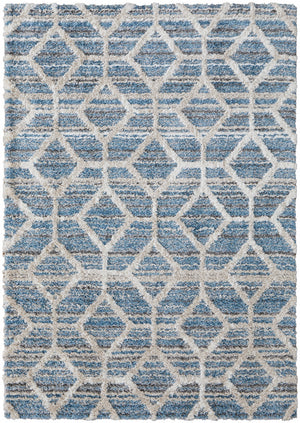 Homeroots 10' X 14' Blue And Ivory Geometric Power Loom Stain Resistant Area Rug Blue,Ivory Polyester 514517