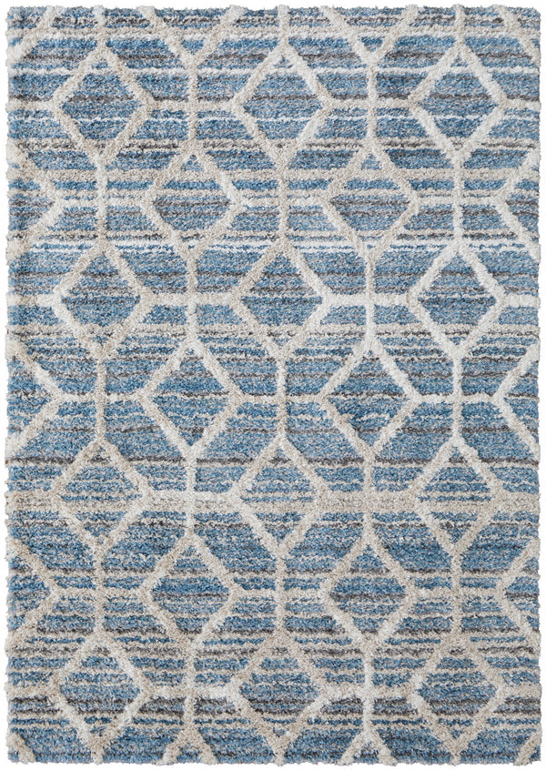 Homeroots 10' X 14' Blue And Ivory Geometric Power Loom Stain Resistant Area Rug Blue,Ivory Polyester 514517