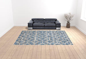 Homeroots 10' X 14' Blue And Ivory Geometric Power Loom Stain Resistant Area Rug Blue,Ivory Polyester 514517