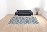 Homeroots 10' X 14' Blue And Ivory Geometric Power Loom Stain Resistant Area Rug Blue,Ivory Polyester 514517