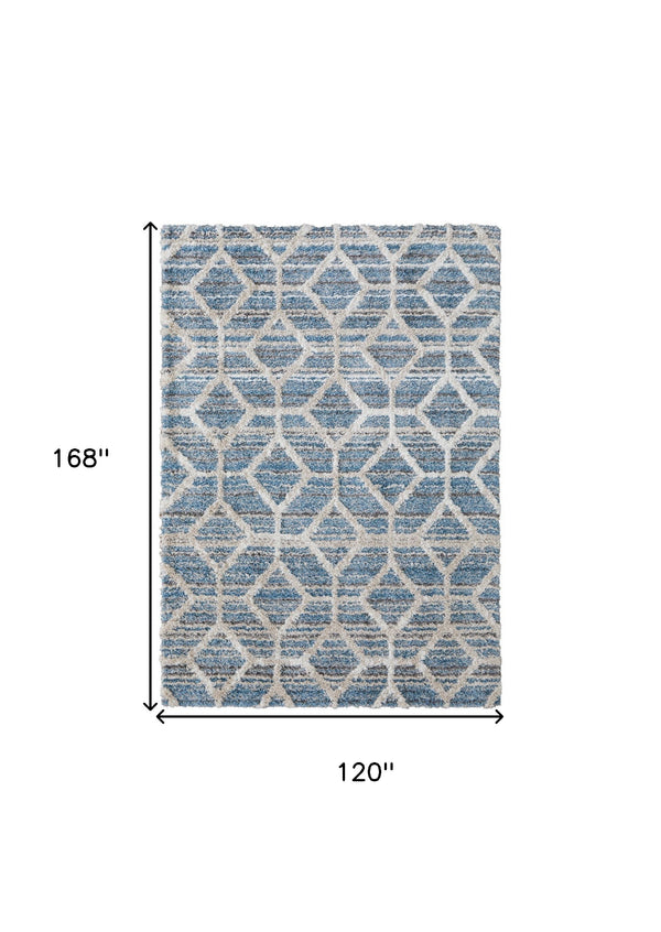 Homeroots 10' X 14' Blue And Ivory Geometric Power Loom Stain Resistant Area Rug Blue,Ivory Polyester 514517