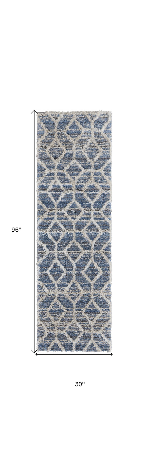 Homeroots 8' Blue And Ivory Geometric Power Loom Stain Resistant Runner Rug Blue,Ivory Polyester 514518