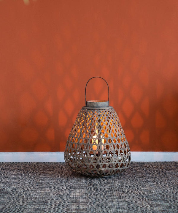 English Elm 16.9x16.9x17.7" Fir Wood Woven Lattice Candle Lantern Tapered Frame Porch Accent W2078P495660