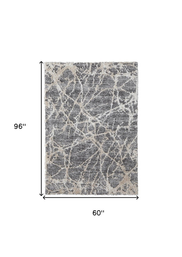 HomeRoots 4' Modern Gray and Ivory Abstract Area Rug – Stain Resistant, Durable, Perfect for High-Traffic Spaces 5' X 8' 514521