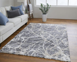 HomeRoots 4' Modern Gray and Ivory Abstract Area Rug – Stain Resistant, Durable, Perfect for High-Traffic Spaces 5' X 8' 514521