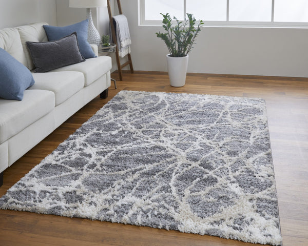 HomeRoots 4' Modern Gray and Ivory Abstract Area Rug – Stain Resistant, Durable, Perfect for High-Traffic Spaces 5' X 8' 514521