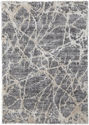HomeRoots 4' Modern Gray and Ivory Abstract Area Rug – Stain Resistant, Durable, Perfect for High-Traffic Spaces 9' X 12' 514522